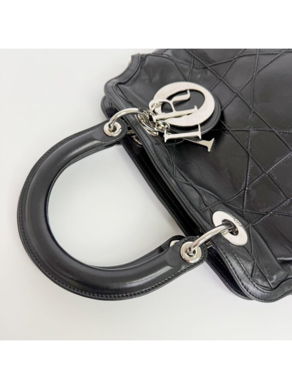 Dior Lady Cannage Large Shoulder Bag Leather Black Vintage - Picture 12 of 16